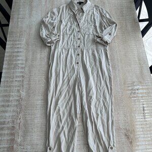 Banana Republic Light Tan UTILITY JUMPSUIT Roll-Tab Sleeves Size 4
